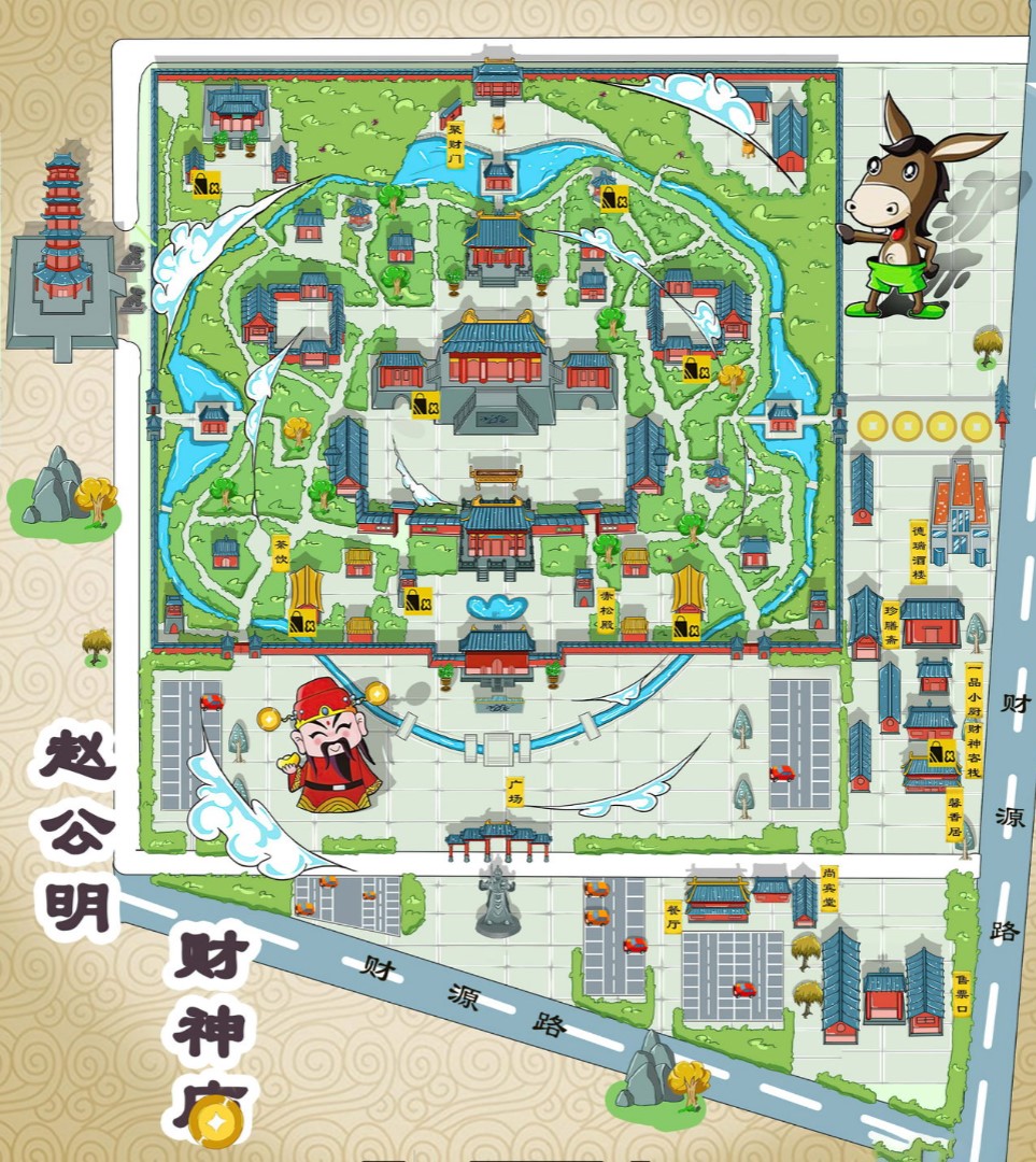 新河寺庙类手绘地图